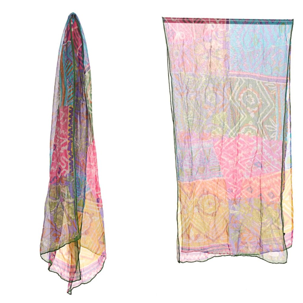 Basile Colorful Patchwork Pattern Sheer Rectangular Scarf
